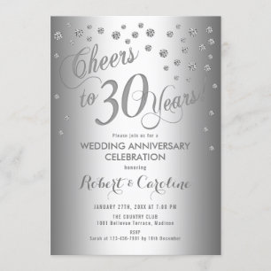 30th Wedding Anniversary - Elegant Silver Invitation