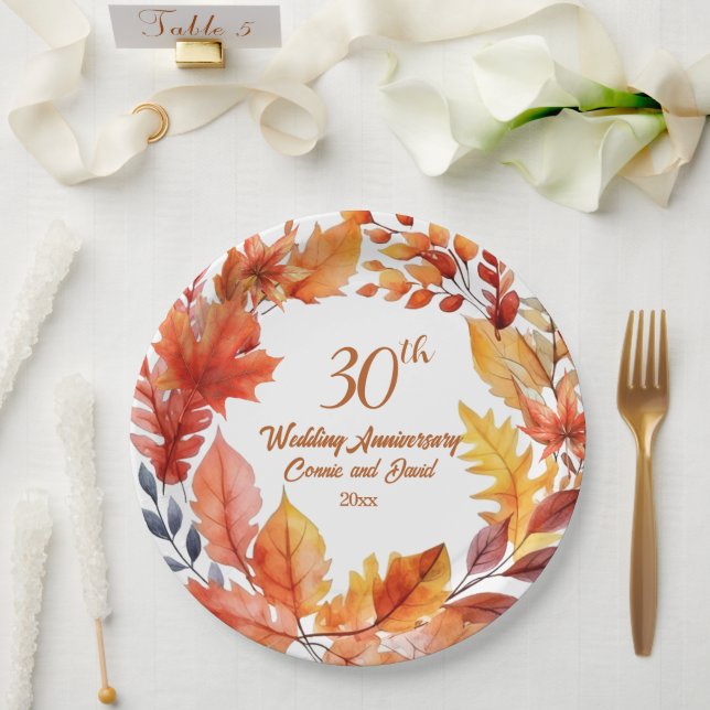 30th Wedding Anniversary Fall Floral Paper Plates (Wedding)