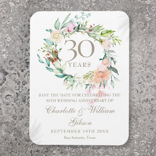 30th Wedding Anniversary Floral Save the Date Magnet
