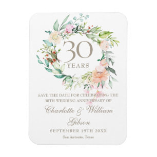 30th Wedding Anniversary Floral Save the Date Magnet