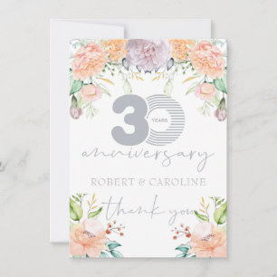 30th Wedding Anniversary Floral Thank you Card