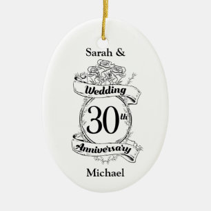 30th Wedding Anniversary Flowers Rose Romantic Ceramic Ornament