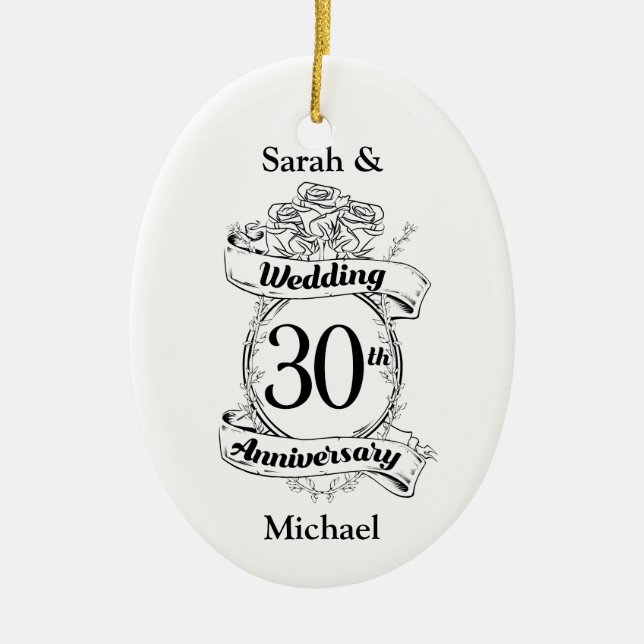 30th Wedding Anniversary Flowers Rose Romantic Ceramic Ornament (Front)