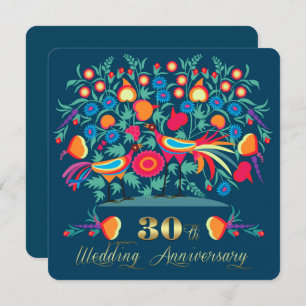 30th Wedding Anniversary Folk Art Invitation
