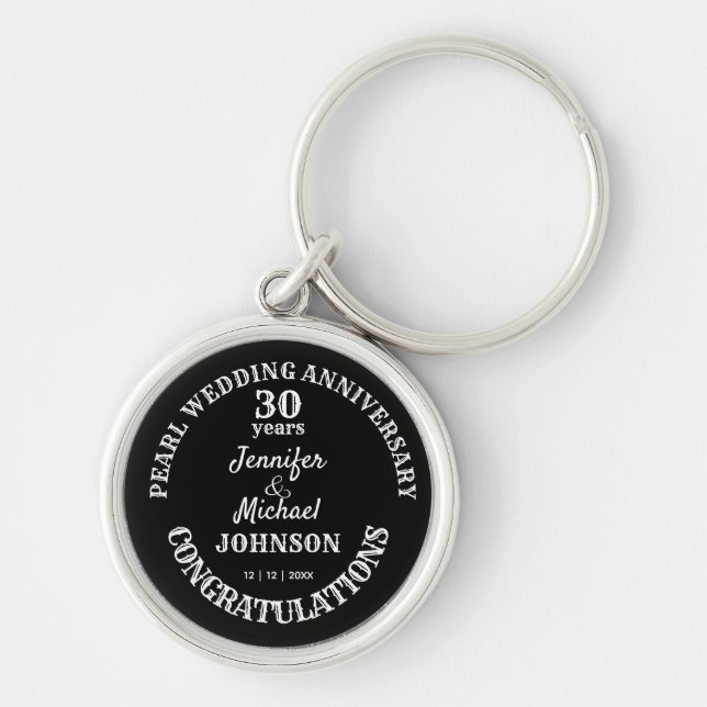 30th Wedding Anniversary gift. Editable name/date Keychain (Front)