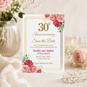 30th Wedding Anniversary Gold Frame Floral Save The Date