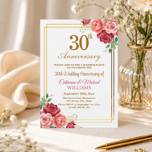 30th Wedding Anniversary Gold Frame Surprise Party Invitation