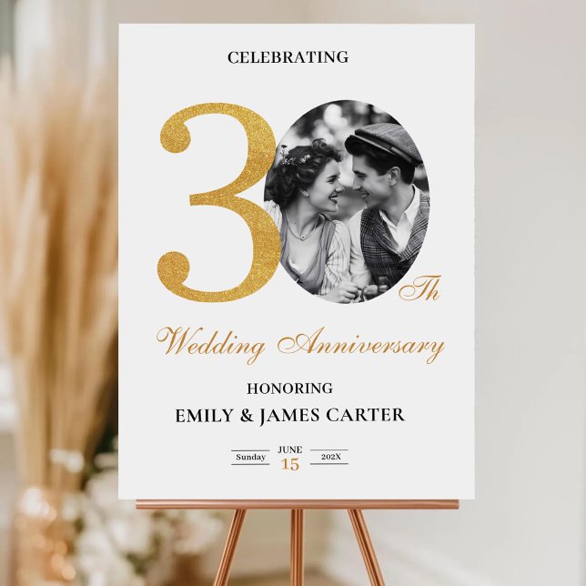 30th Wedding Anniversary Golden Personalized Photo Foam Board (Creator Uploaded)