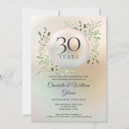 30th Wedding Anniversary Greenery Floral Pearl Invitation