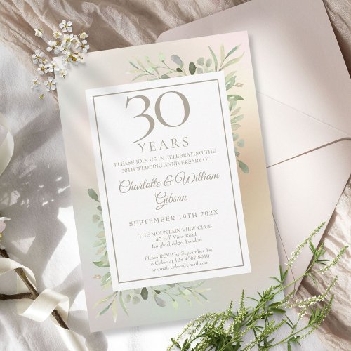 30th Wedding Anniversary Greenery Floral Pearl Invitation