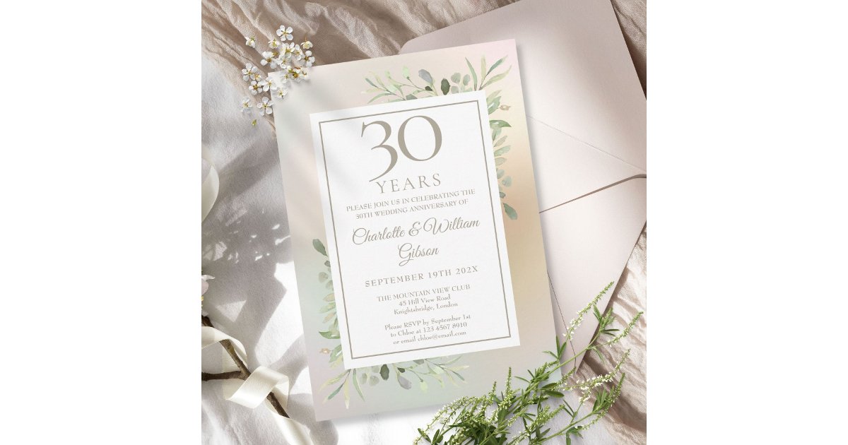 30th Wedding Anniversary Greenery Floral Pearl Invitation | Zazzle