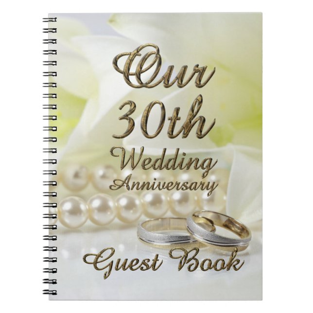 30th Wedding Anniversary Guest Book Gold Pearls (Front)