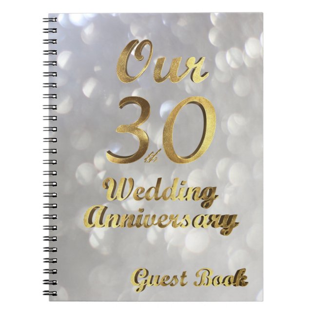 30th Wedding Anniversary Guest Book Gold White (Front)