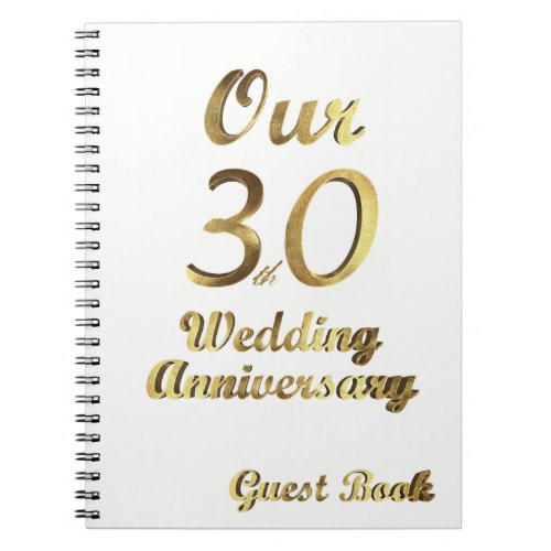 30th Wedding Anniversary Guest Book Gold White