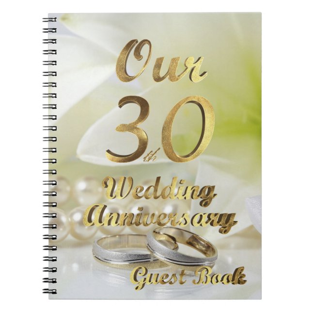 30th Wedding Anniversary Guest Book Gold White (Front)