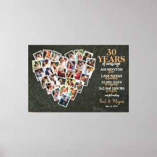 30th Wedding Anniversary Heart Photo Collage Canvas Print