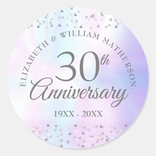 30th Wedding Anniversary Hearts Confetti Pearl Classic Round Sticker