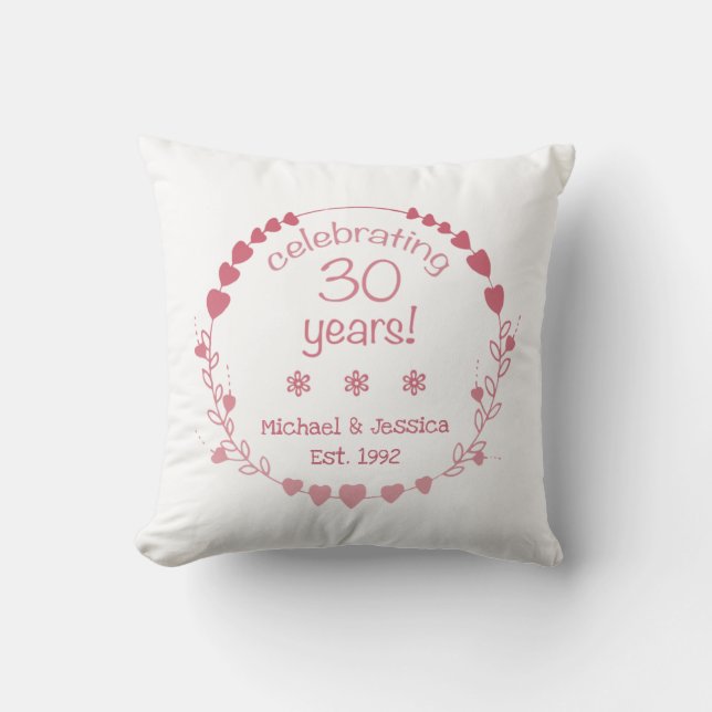 30th Wedding Anniversary Hearts Throw Pillow (Front)