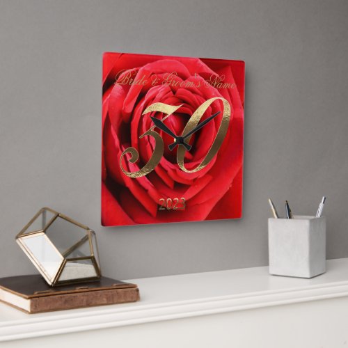 30th Wedding Anniversary in 2023 Floral Red Roses  Square Wall Clock