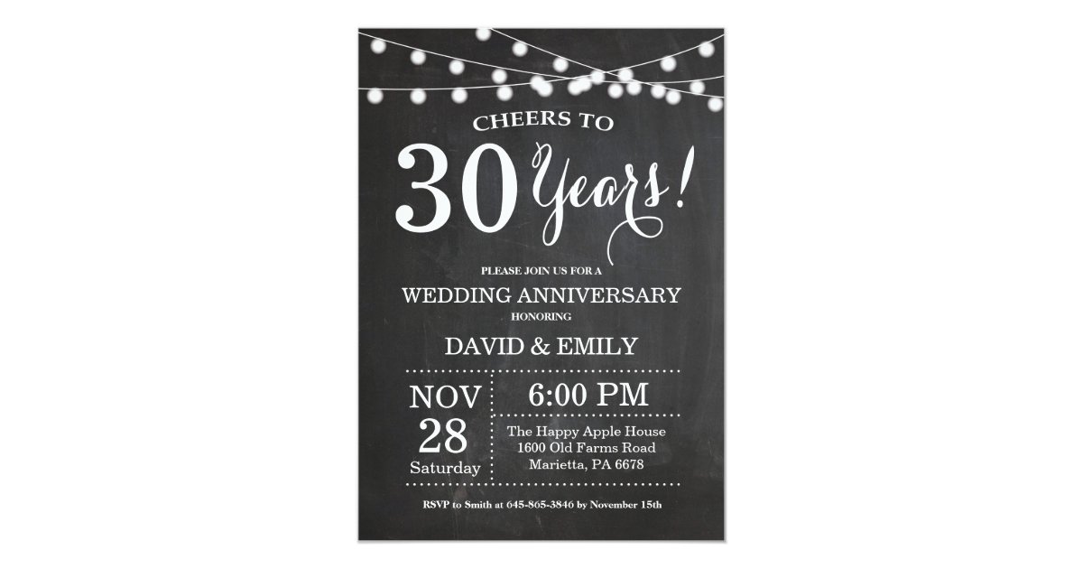 30th Wedding Anniversary Invitation Chalkboard | Zazzle.com