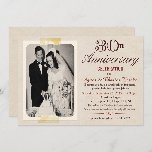 30th Wedding Anniversary Invitation - Custom Photo (Front/Back)