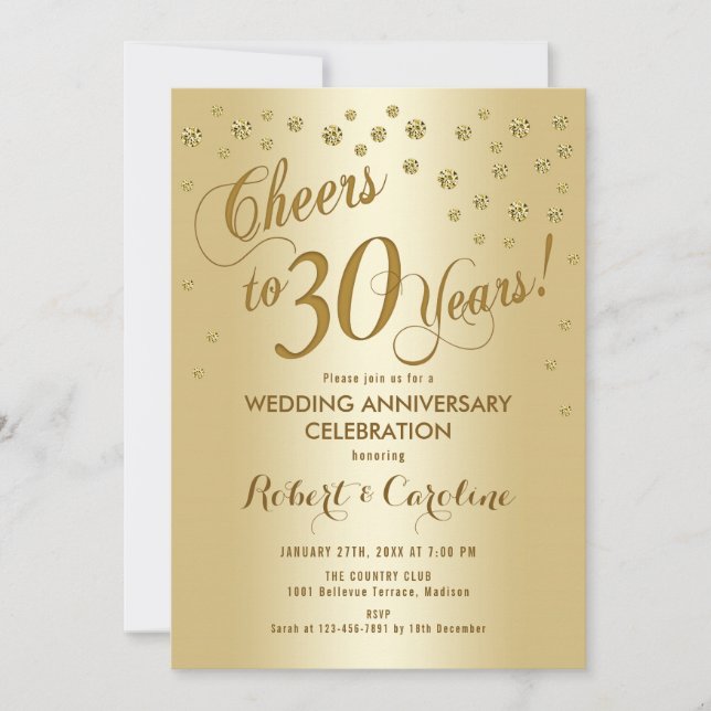 30th Wedding Anniversary Invitation in Gold (Front)