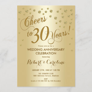 30th Wedding Anniversary Invitation in Gold