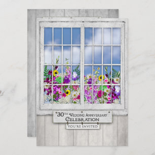 30th Wedding Anniversary INVITATION, Rustic Window Invitation