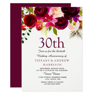 30th Wedding Anniversary Invite Burgundy Flowers