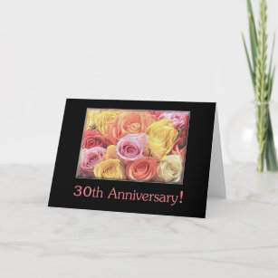 30th Wedding Anniversary mixed rose bouquet Card