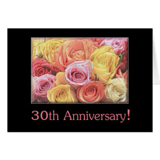 30th Wedding Anniversary mixed rose bouquet Card