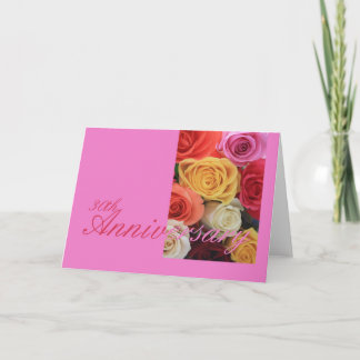 30th Wedding Anniversary mixed rose bouquet Card