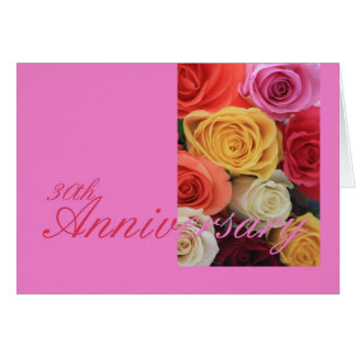 30th Wedding Anniversary mixed rose bouquet Card
