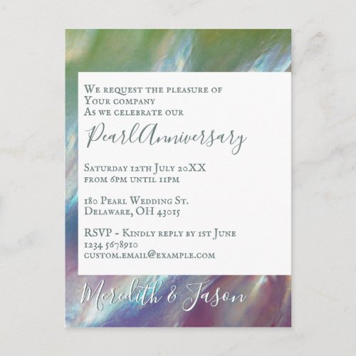 30th Wedding Anniversary Modern Pearl Invitation Postcard