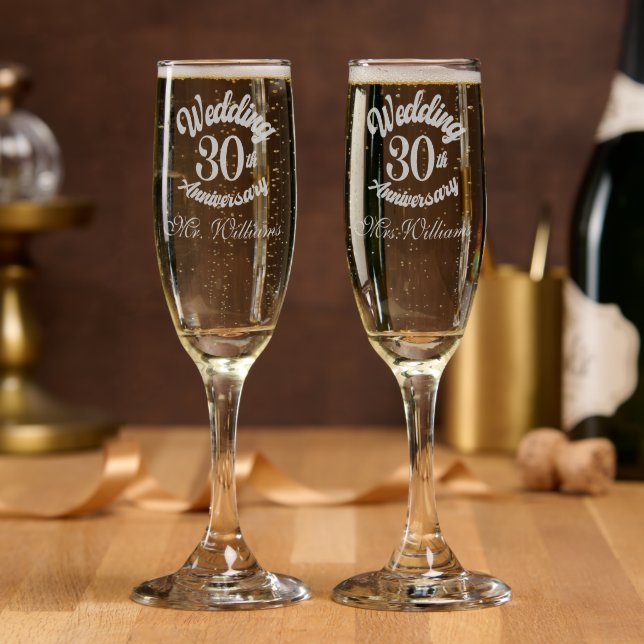 30th Wedding Anniversary Modern Script Champagne Flute (Party)
