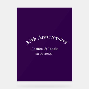 30th wedding anniversary name date purple simple acrylic sign