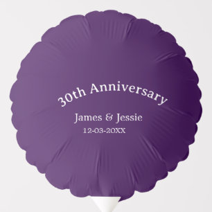 30th wedding anniversary name date purple simple balloon