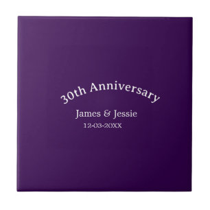 30th wedding anniversary name date purple simple ceramic tile