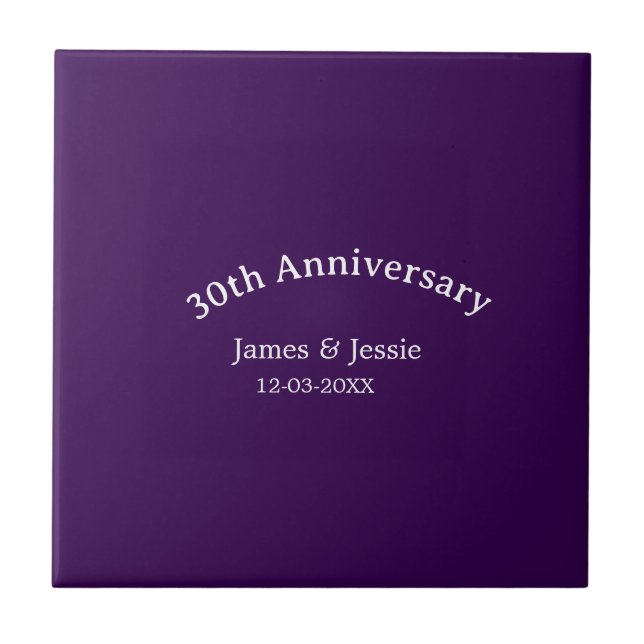 30th wedding anniversary name date purple simple  ceramic tile (Front)