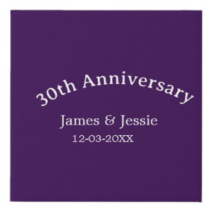 30th wedding anniversary name date purple simple  faux canvas print