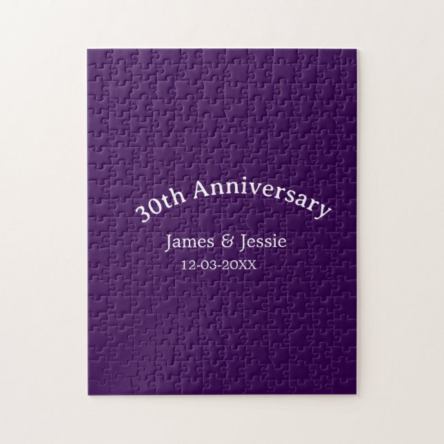 30th wedding anniversary name date purple simple  jigsaw puzzle (Vertical)