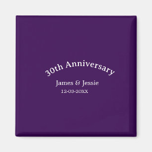 30th wedding anniversary name date purple simple magnet