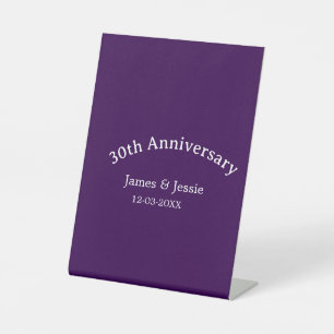 30th wedding anniversary name date purple simple pedestal sign