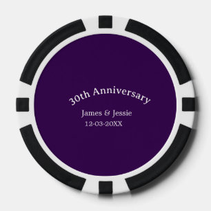 30th wedding anniversary name date purple simple poker chips