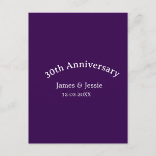 30th wedding anniversary name date purple simple  postcard