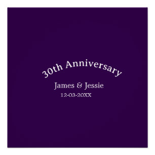 30th wedding anniversary name date purple simple poster