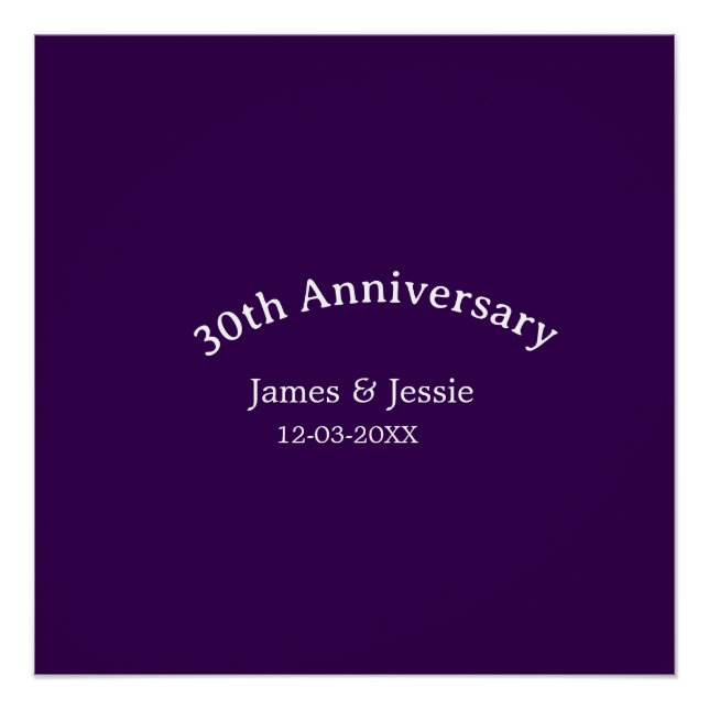 30th wedding anniversary name date purple simple  poster (Front)