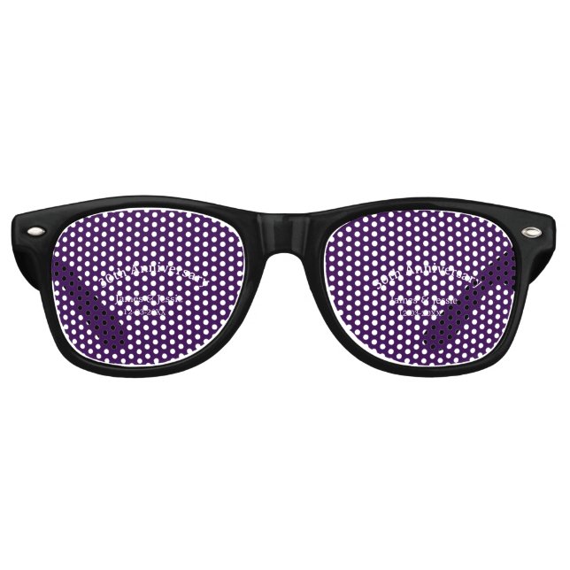 30th wedding anniversary name date purple simple  retro sunglasses (Front)