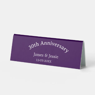 30th wedding anniversary name date purple simple  table tent