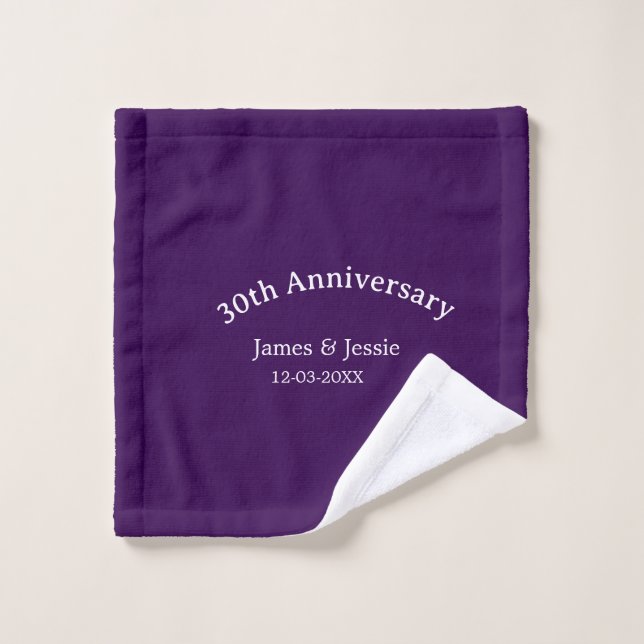 30th wedding anniversary name date purple simple  wash cloth (Wash Cloth)